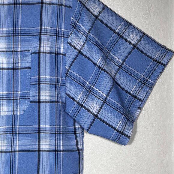 Men's Cal Top 2XLT Short Sleeve Plaid Checker Button Up Polyester Shirt Western - Picture 6 of 16